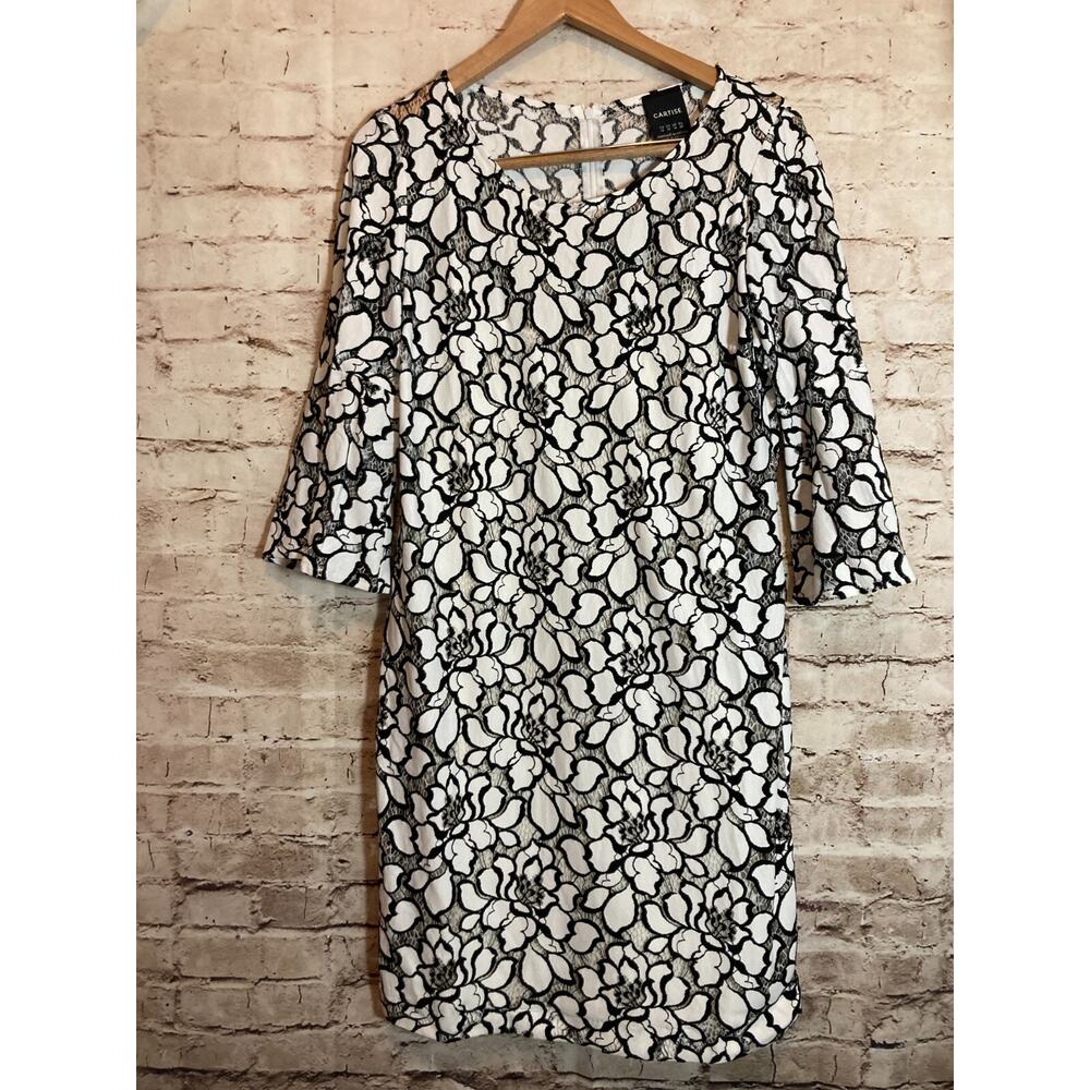 Cartise Dress Womens‎ 10 Black & White Floral Lace Overlay Bell Sleeve Coquette